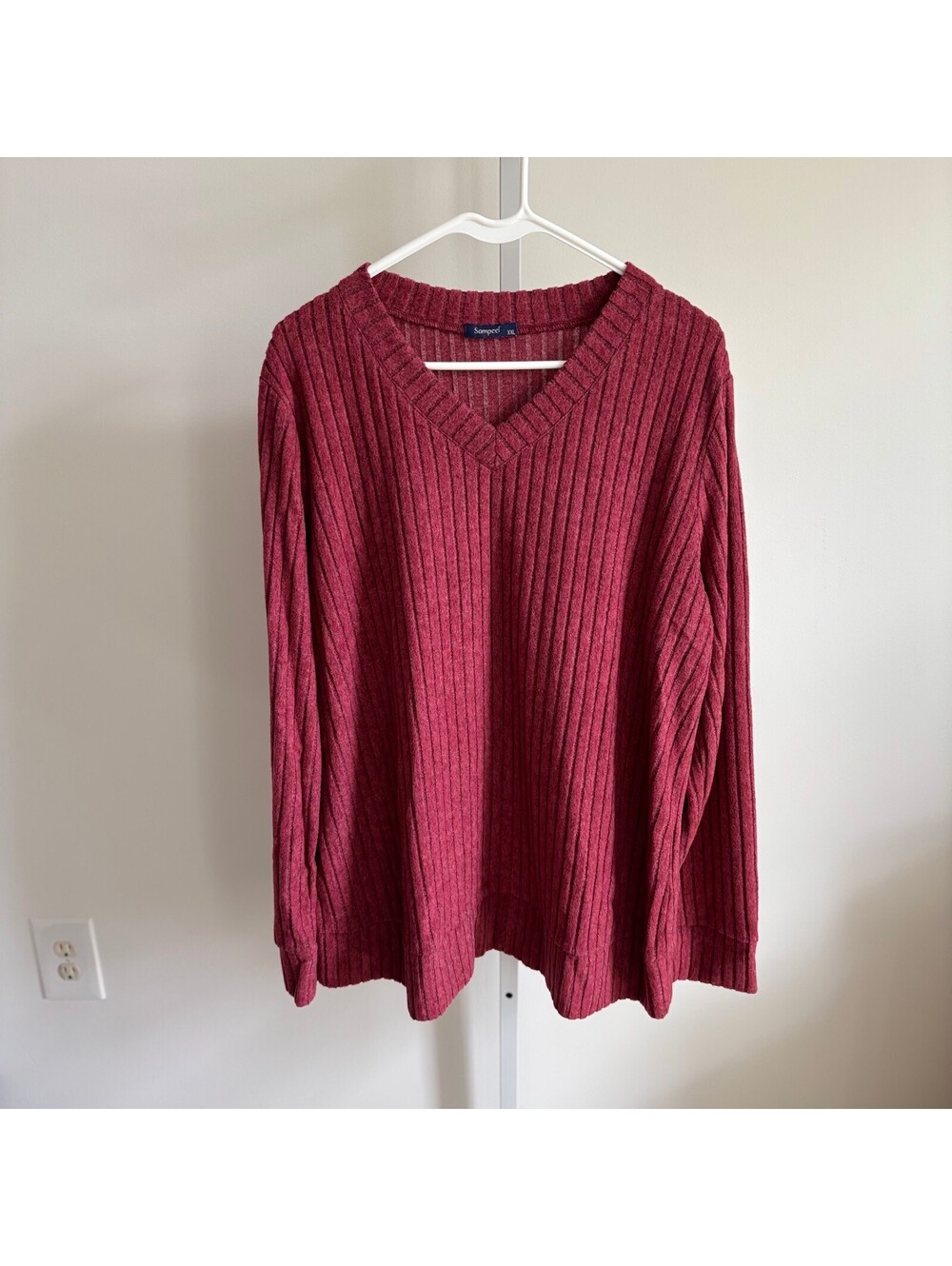 Sampeel NWOT Women's Red V-neck Ribbed Knit Sweater Size XXL